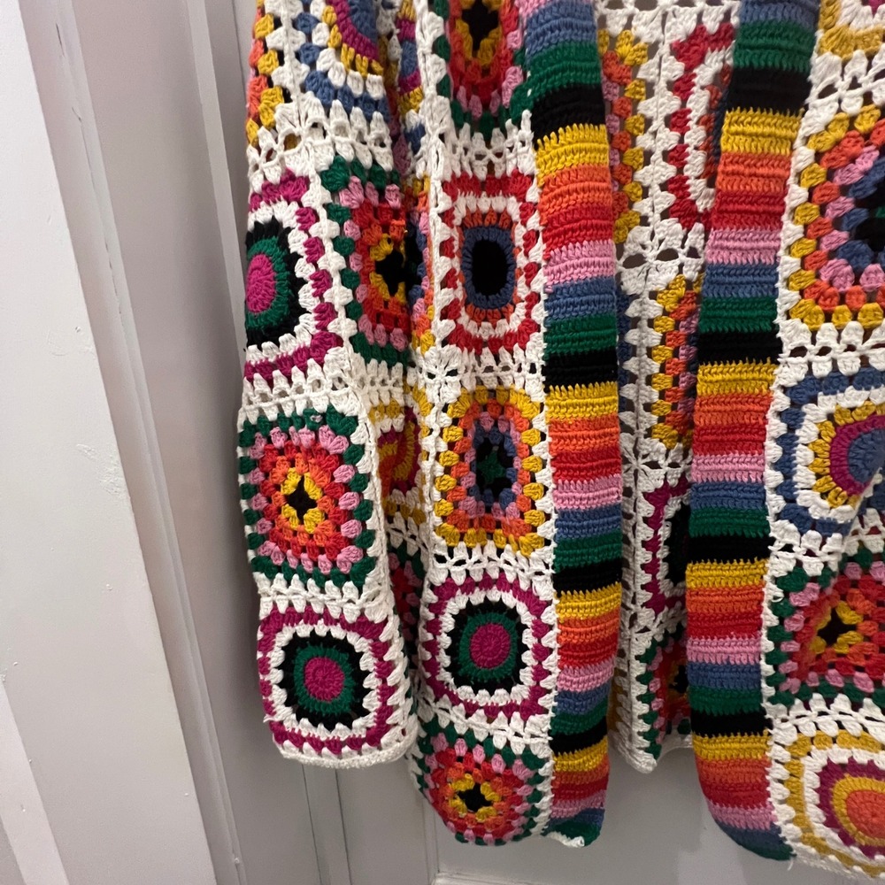 Farm Rio Rainbow Granny Square Crochet Cardigan Multicolor Boho NWT Medium - Picture 3 of 4
